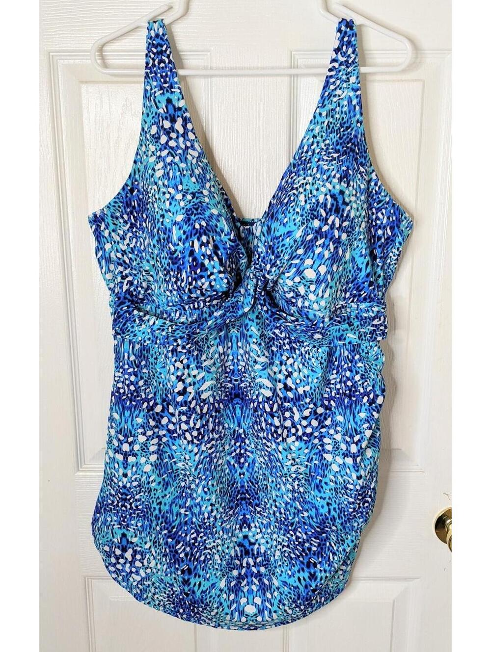 Kim Gravel Swimsuits For All Surplice Sarong One-Piece Size 24w Blue/White Nwot
